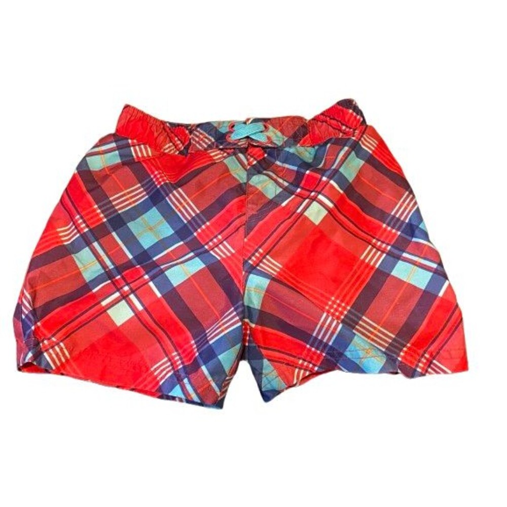 Toddler Boy's 2T Swim Trunks Shorts Circo Red Plaid w/ Liner & Drawstring